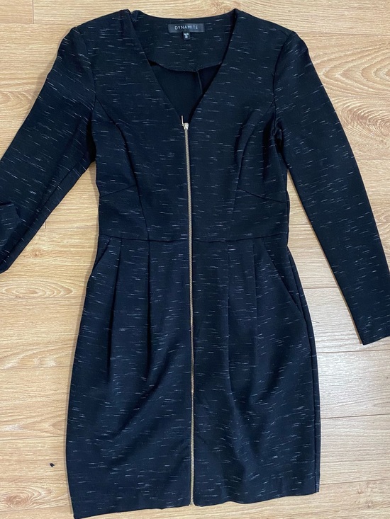 Dynamite Dresses & Skirts - Dynamite Black V-Neck Long Sleeve Zip Front Dress